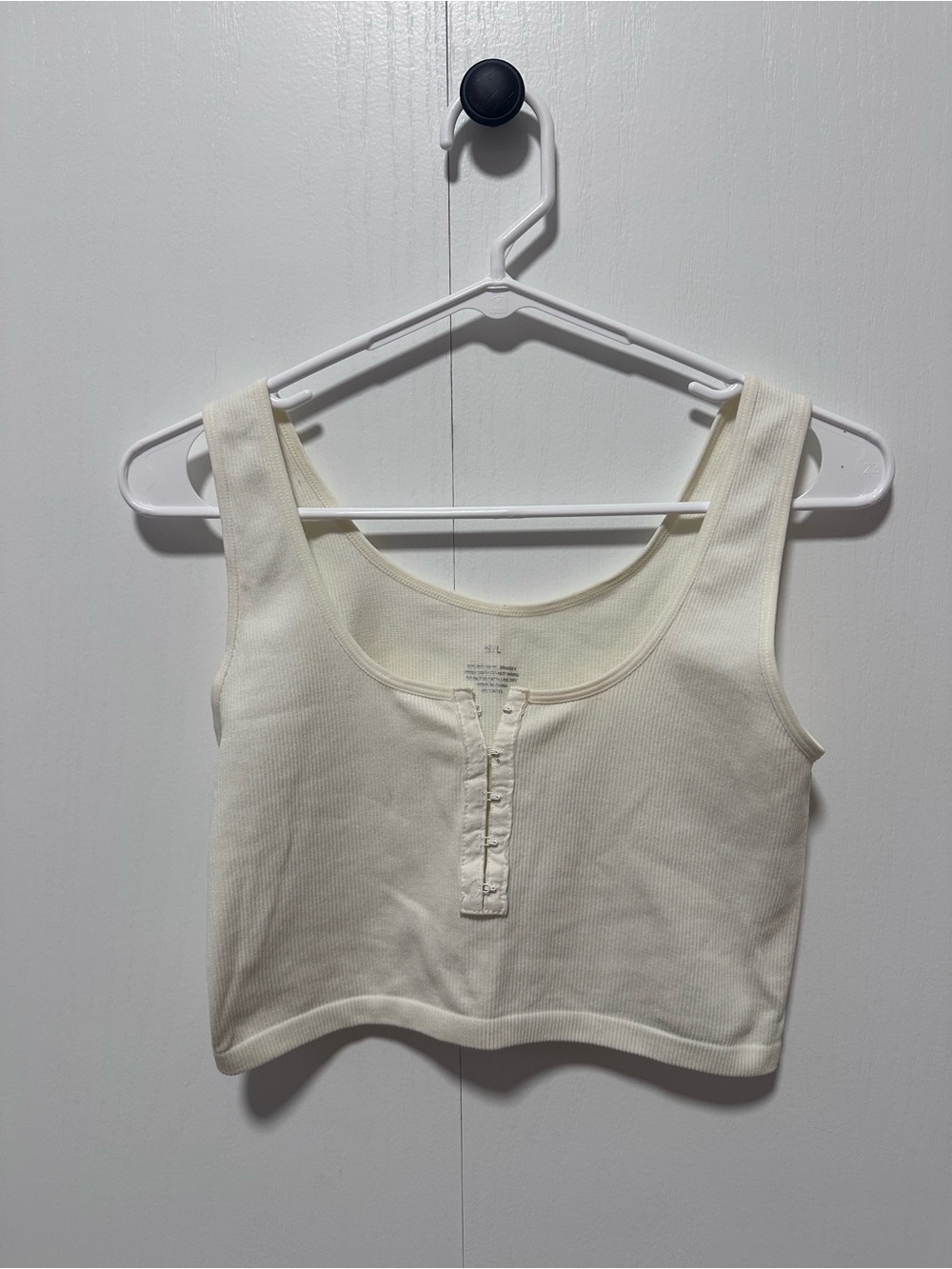 Women's Cream Ribbed Crop Tank Top with Hook Detail